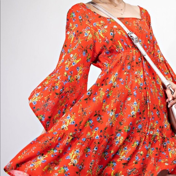 NWT Easel Floral Boho Sunset Vibes Red Dress - Picture 6 of 8